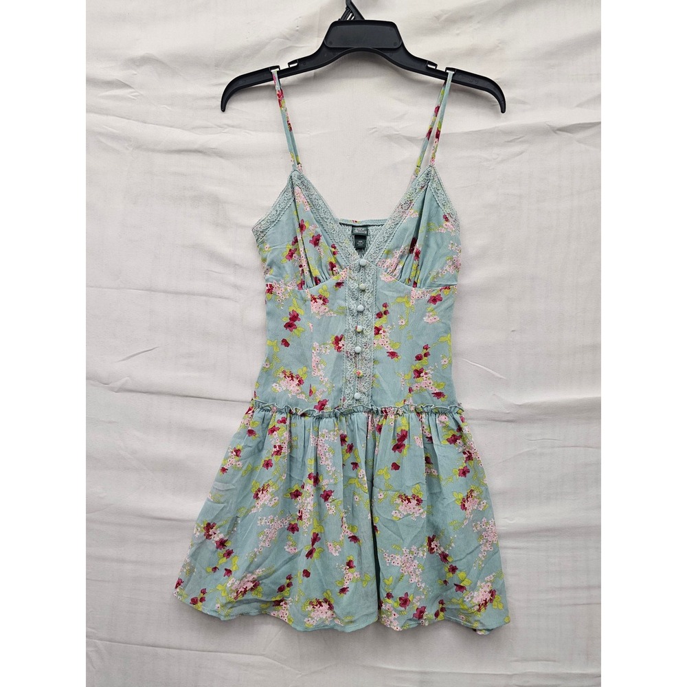 Wild Fable Womens Floral Sleeveless Mini Dress Aqua Polyester Casual Size XXS